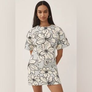 Anthropologie Blue and Cream Floral Mini Dress